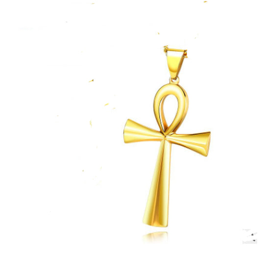 Cross-Border E-Commerce Goods Source, European and American Glossy Stainless Steel Ancient Egyptian Cross Man Necklace Amulet Pendant