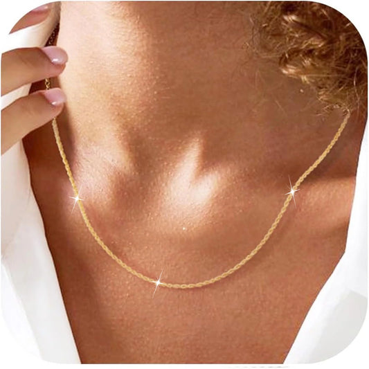 18K Gold Plated Chains for Women 1.5Mm/2Mm Non Tarnish Twist Rope Necklace Birthday Valentines Day Jewelry Gifts Teen Girlfriend Wife Mom Daughter Tween Her Age Ideas 16/18/20/22/24 Inch
